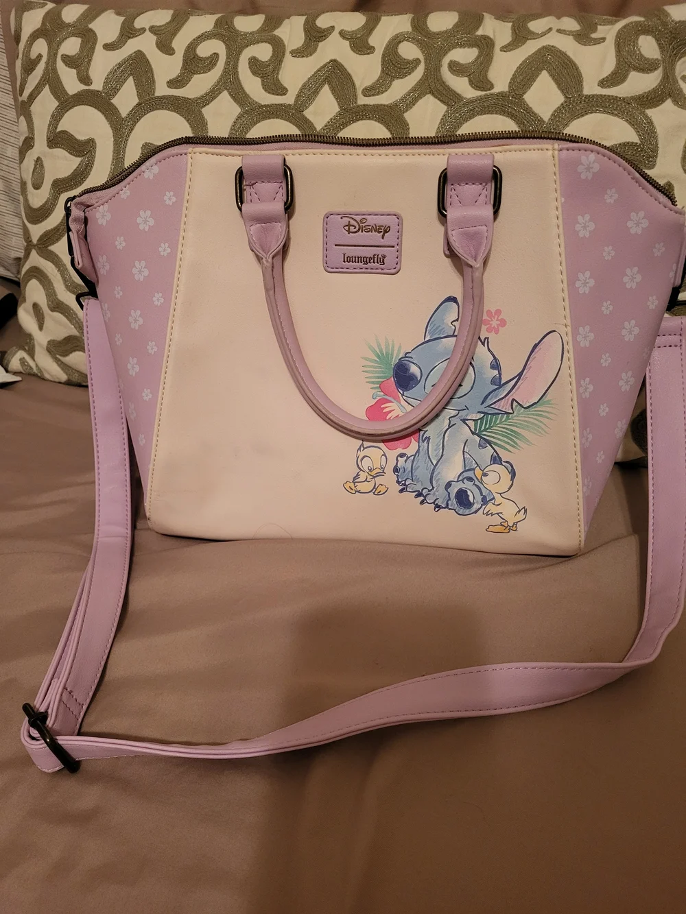 Loungefly Lilac and Cream Stitch Satchel Tote